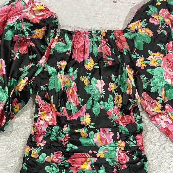 NWT For Love and Lemons Jolie Floral Ruched Puff Sleeve Mini Dress - Picture 8 of 13